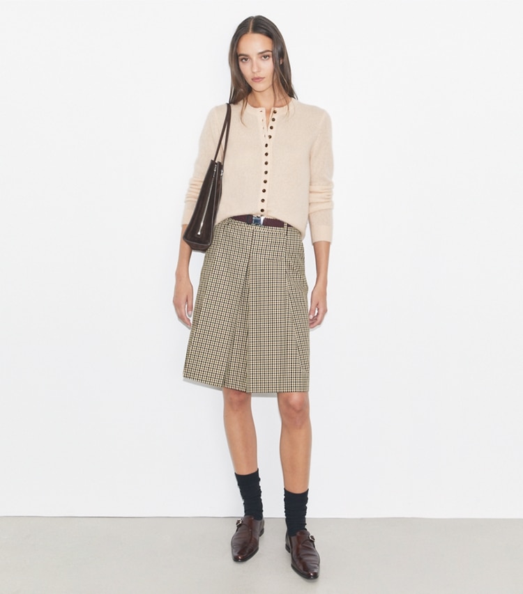 Tory Burch designer strickware Cardigan aus Kaschmir und Seide in Archroma 108-210 modell von vorn