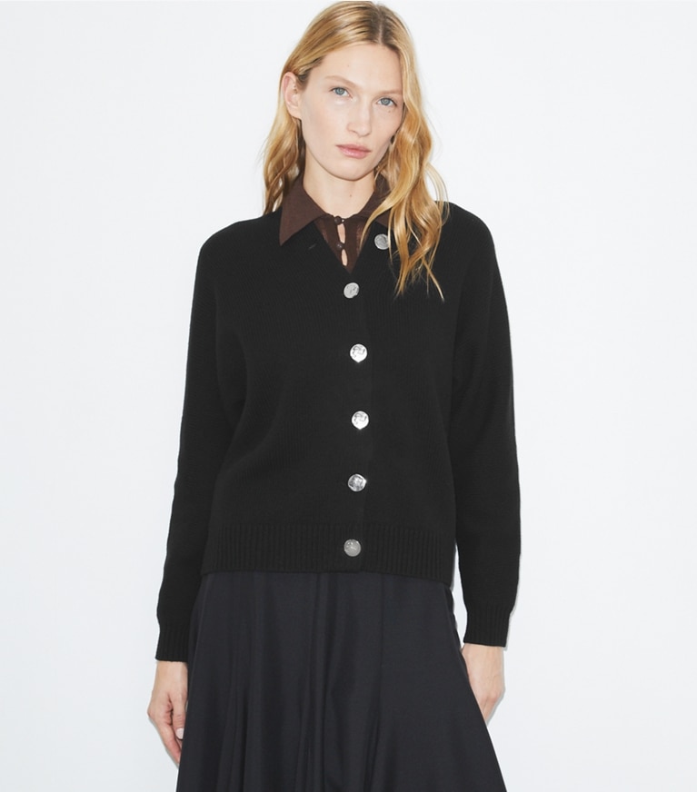 Tory Burch designer strickware Cardigan aus Merinowolle in Black front