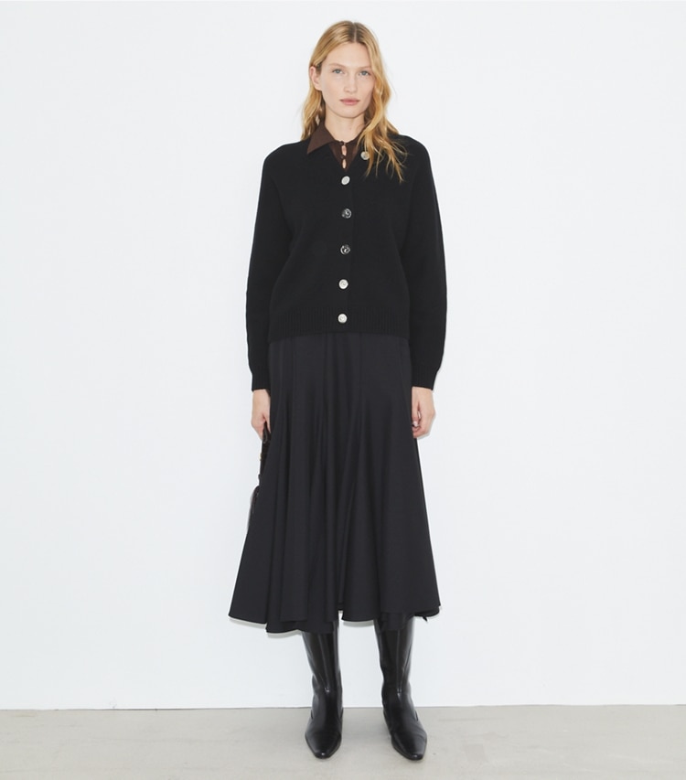 Tory Burch designer strickware Cardigan aus Merinowolle in Black modell von vorn