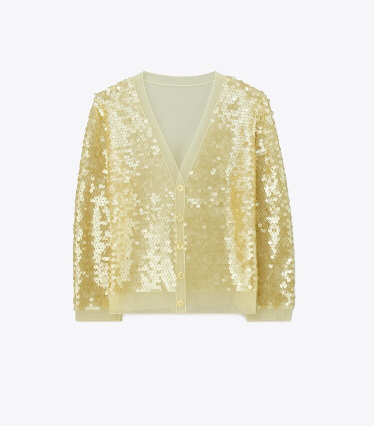 Tory Burch designer maglioni Cardigan con paillettes sul davanti in Pale Limon front