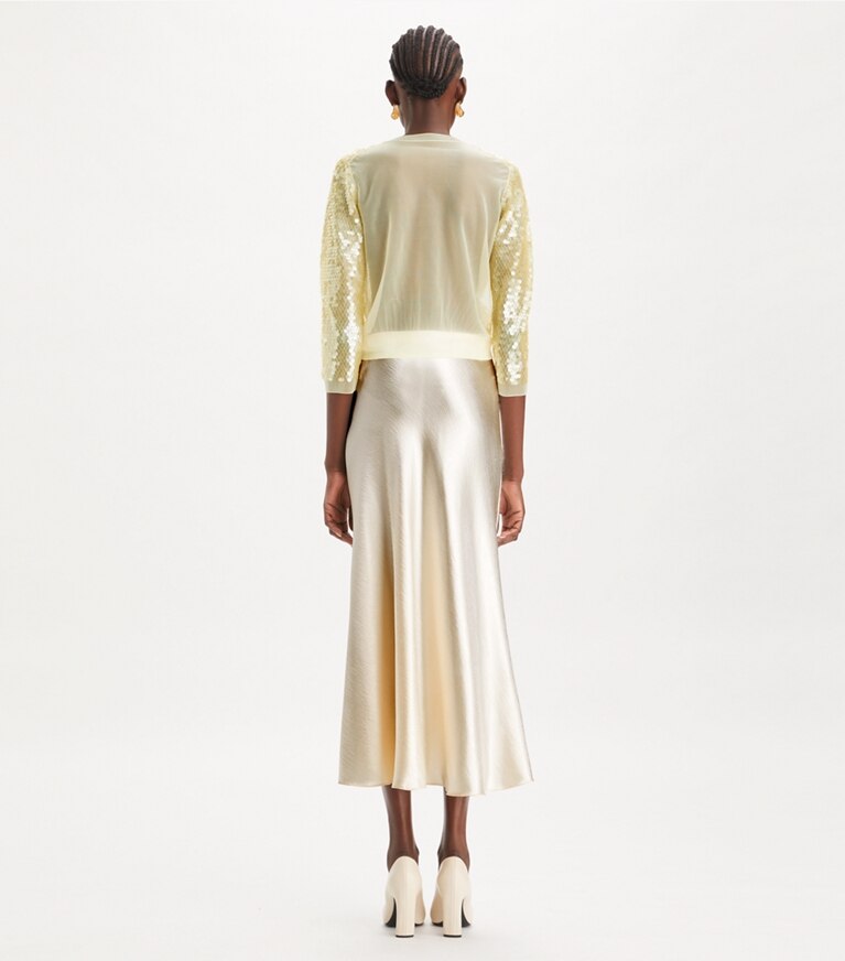 Tory Burch designer maglioni Cardigan con paillettes sul davanti in Pale Limon front