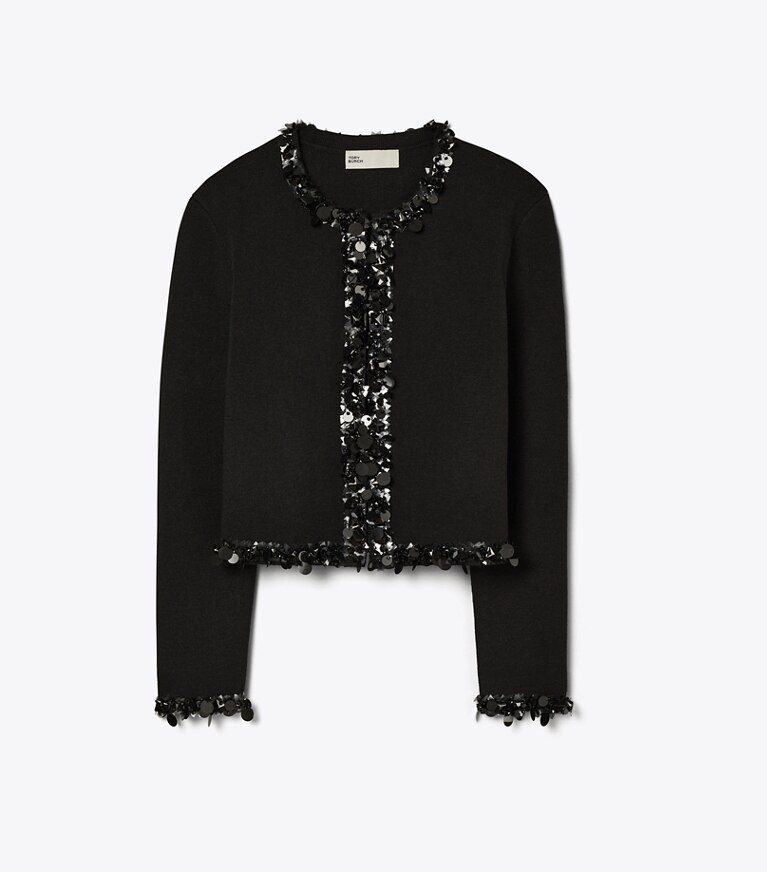 Tory Burch designer sweaters Cardigan court à ornements in Black front