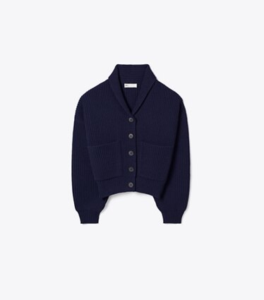 Tory Burch designer sweaters Cardigan court en laine dans Navy de face