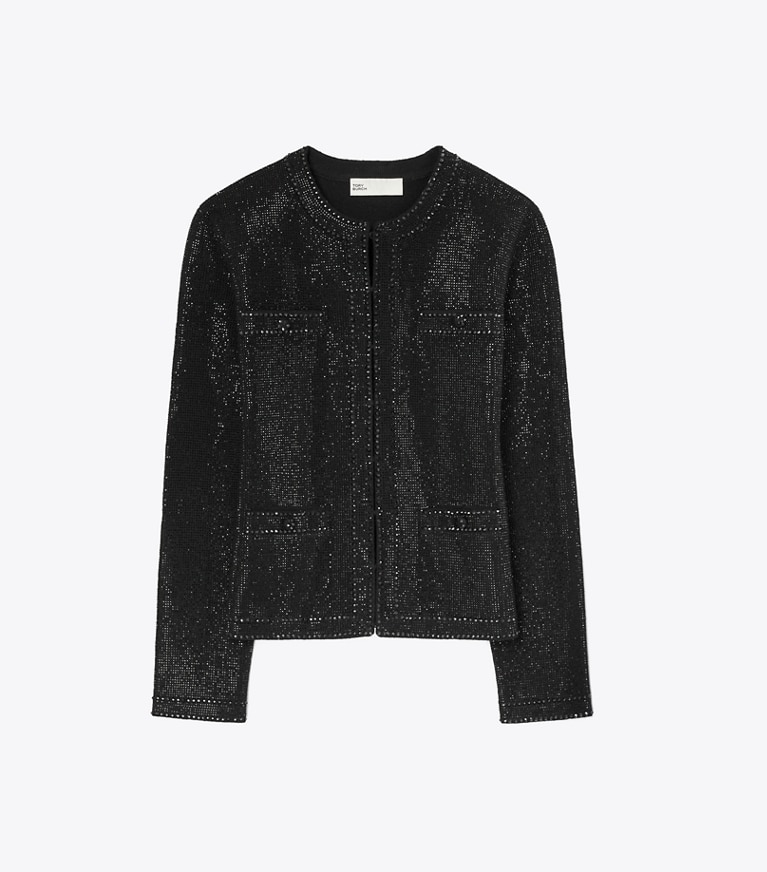 Tory Burch designer sweaters Cardigan embelli Kendra dans Black de face