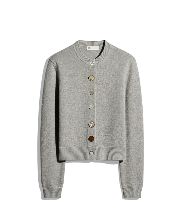 Tory Burch designer sweaters Cardigan en cachemire à boutons variés dans Smoky Gray Melange supplémentaire