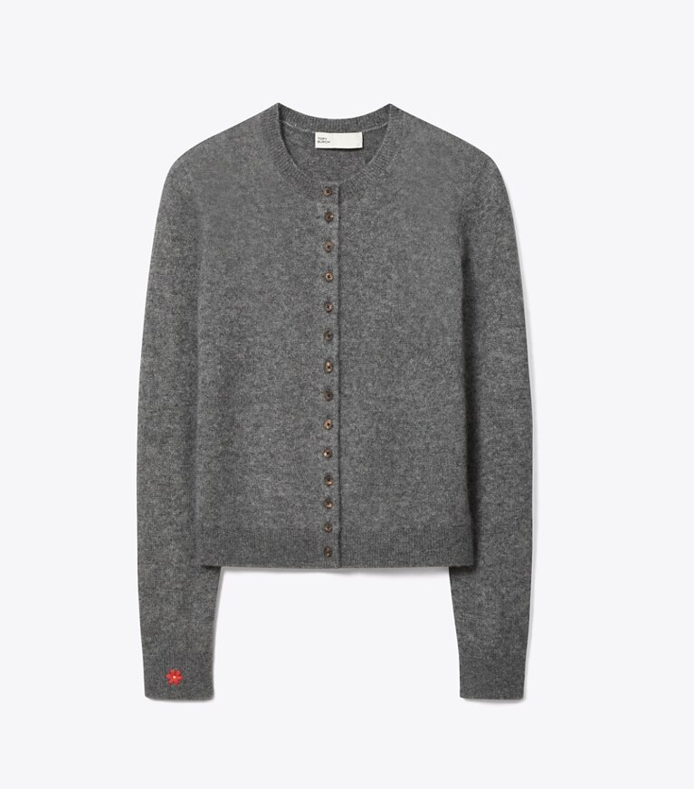 Tory Burch designer sweaters Cardigan en cachemire et soie in Gray front