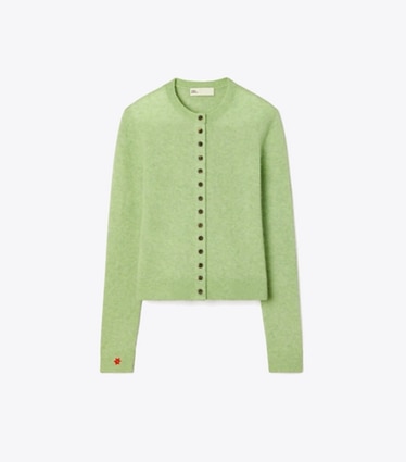 Tory Burch designer sweaters Cardigan en cachemire et soie in Jade front