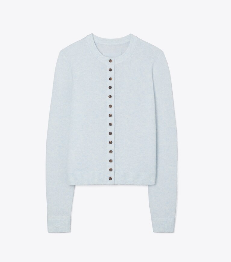 Tory Burch designer sweaters Cardigan en cachemire et soie in Soft Dewdrop front