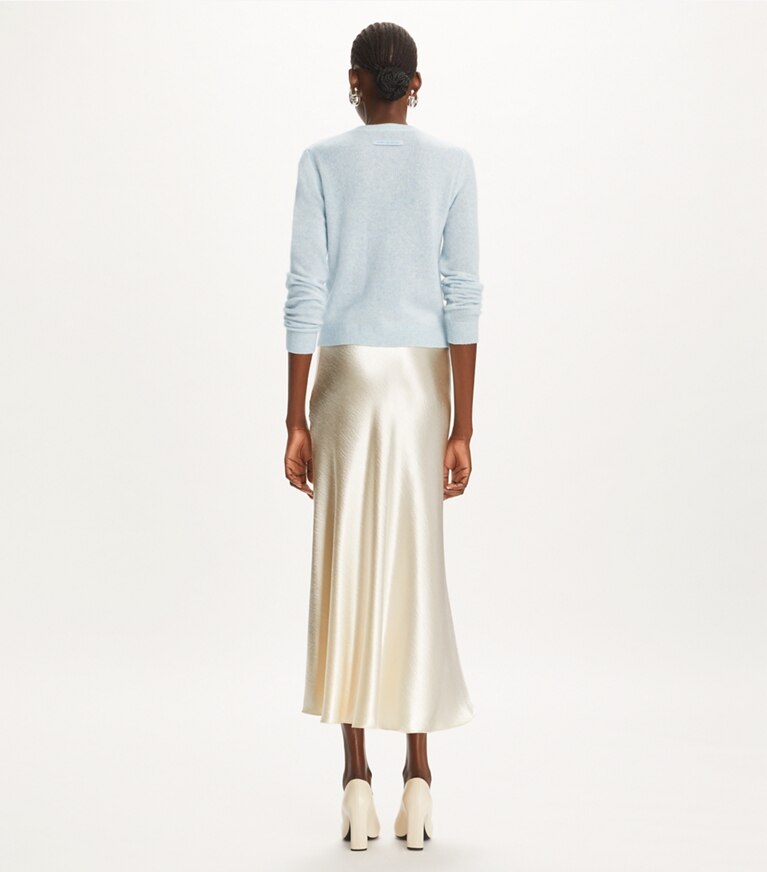 Tory Burch designer sweaters Cardigan en cachemire et soie in Soft Dewdrop front