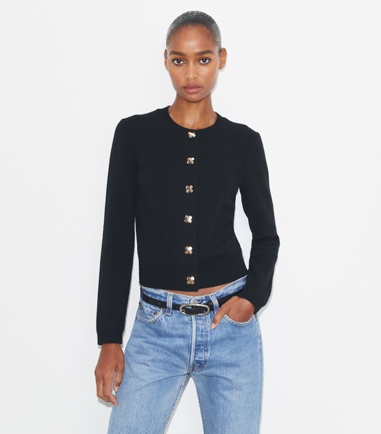 Tory Burch designer sweaters Cardigan en cachemire dans Black détail sur modèle