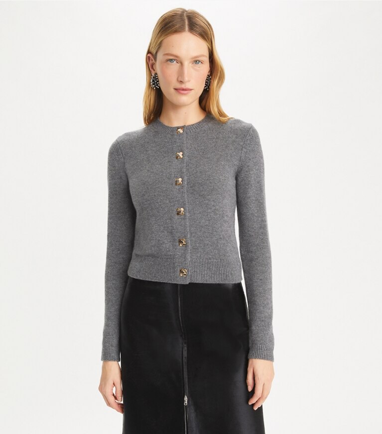 Tory Burch designer sweaters Cardigan en cachemire in Dark Steel Melange front