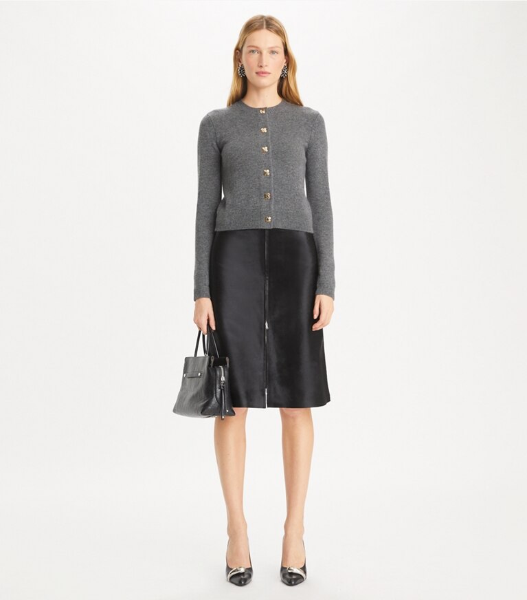 Tory Burch designer sweaters Cardigan en cachemire in Dark Steel Melange front