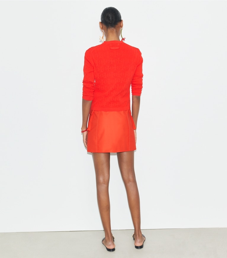 Tory Burch designer sweaters Cardigan en jacquard T Monogram in Blazing Red front
