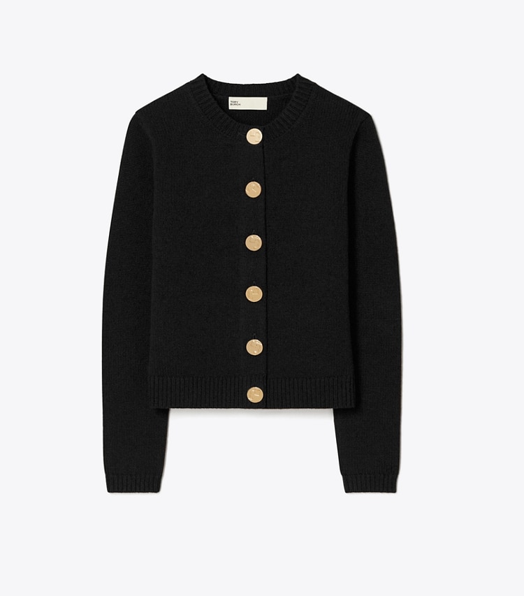 Tory Burch designer sweaters Cardigan en laine à boutons logo in Black front