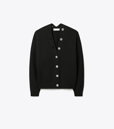 Tory Burch designer sweaters Cardigan en laine mérinos in Black front