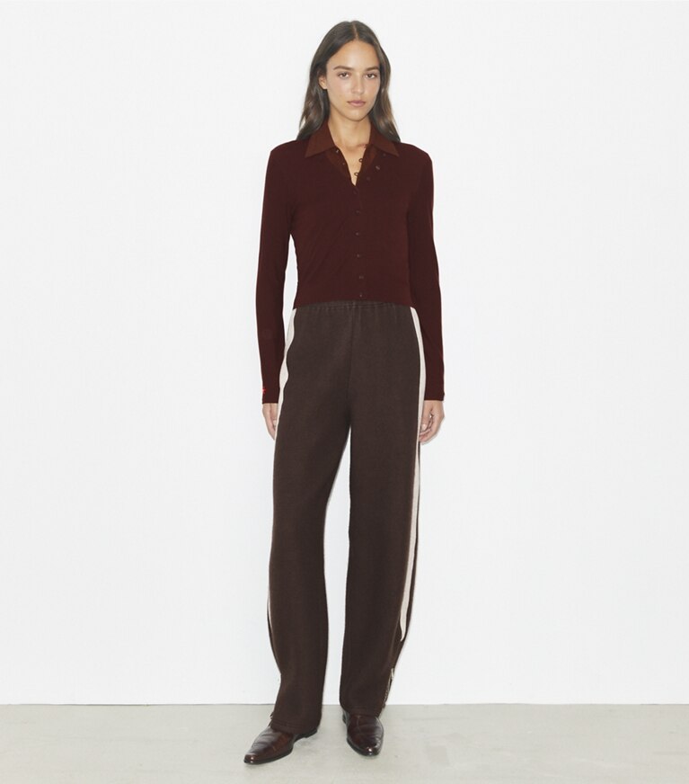 Tory Burch designer sweaters Cardigan en laine in Merlot front