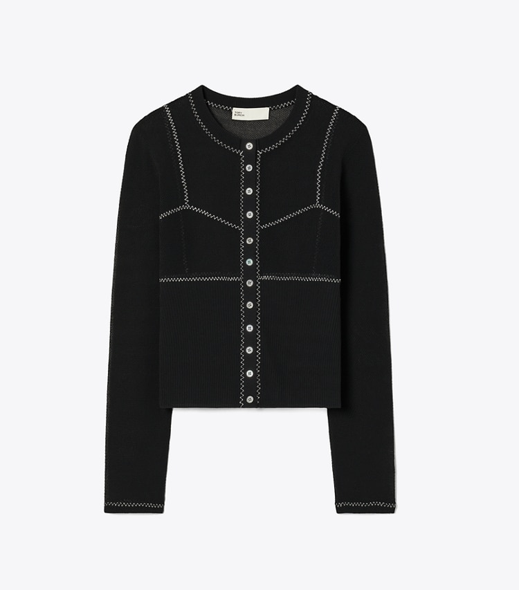 Tory Burch designer sweaters Cardigan en mesh de coton et nylon in Black front