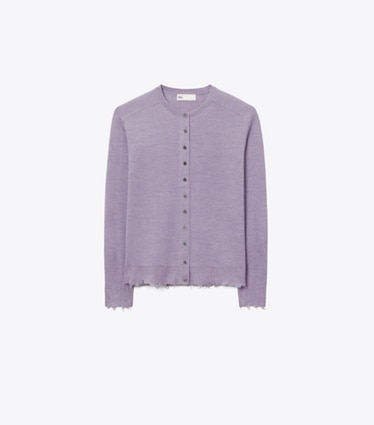 Tory Burch designer sweaters Cardigan en soie dans Purple de face