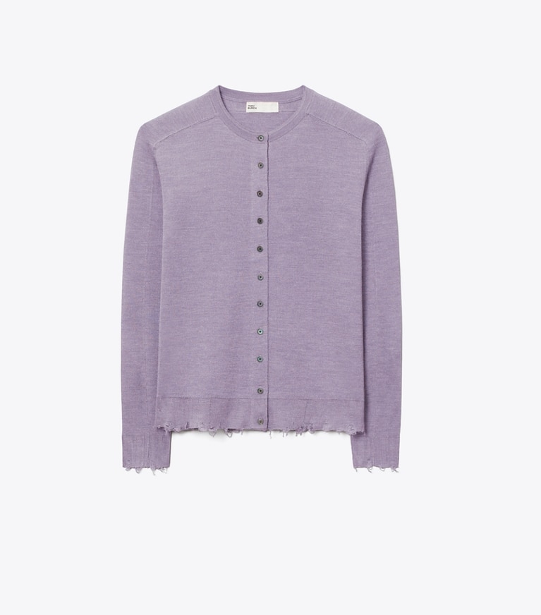 Tory Burch designer sweaters Cardigan en soie dans Purple de face
