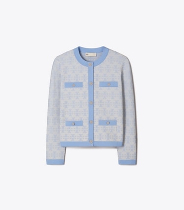 Tory Burch designer sweaters Cardigan en viscose Kendra dans Vanilla / Blue de face