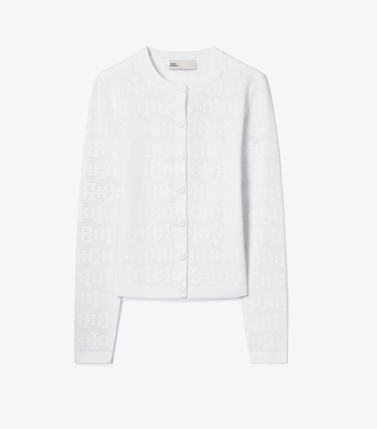 Tory Burch designer sweaters Cardigan en viscose pointelle in White front