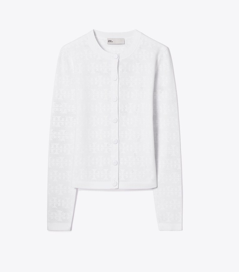 Tory Burch designer sweaters Cardigan en viscose pointelle in White front
