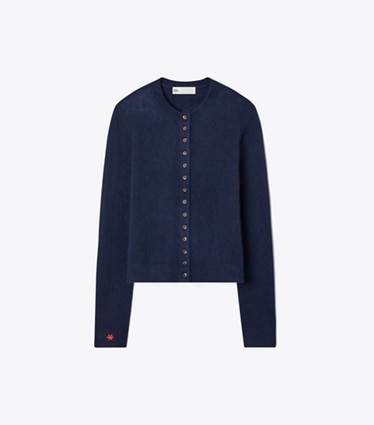 Tory Burch designer maglioni Cardigan in cashmere misto seta in Navy front