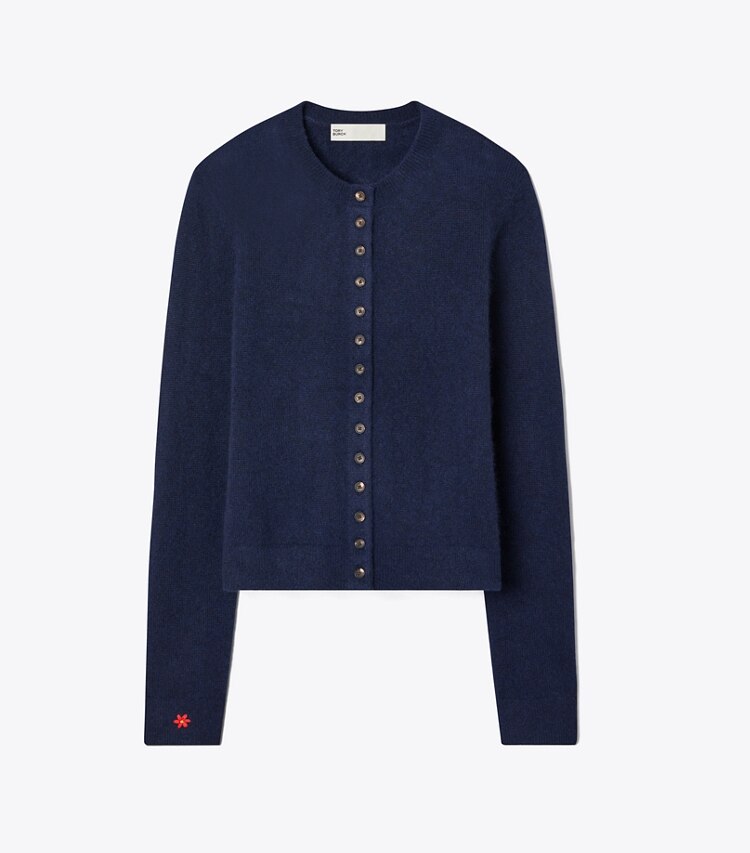 Tory Burch designer maglioni Cardigan in cashmere misto seta in Navy front