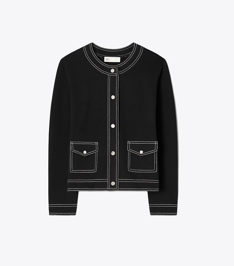 Tory Burch designer maglioni Cardigan in lana con impunture a vista in Black front
