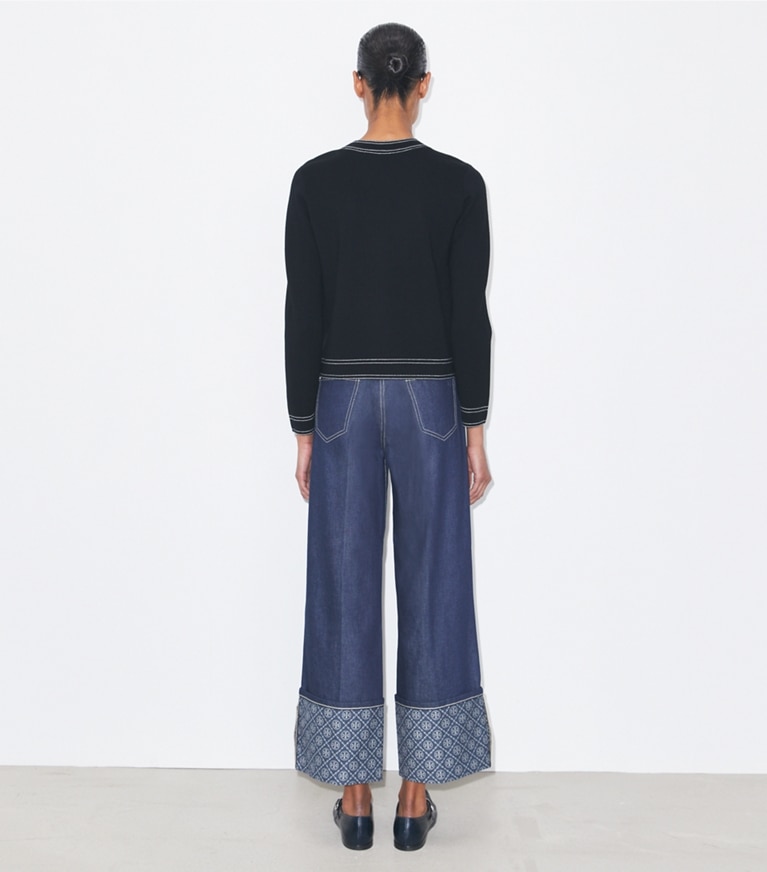 Tory Burch designer maglioni Cardigan in lana con impunture a vista in Black front