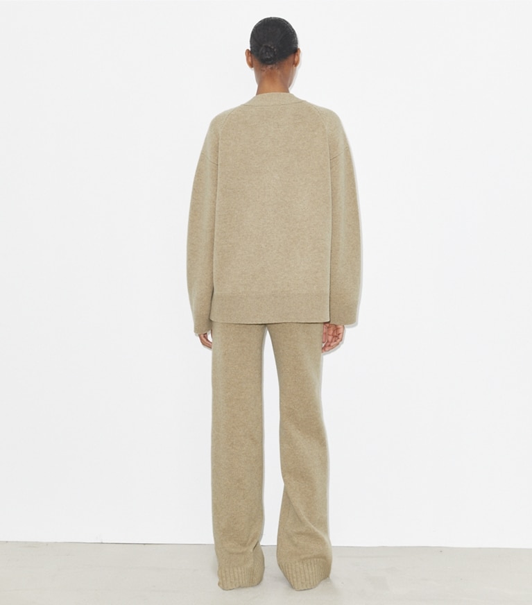 Tory Burch designer maglioni Cardigan in lana jacquard in Oatmeal Melange front