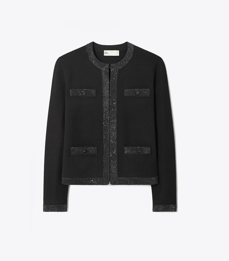 Tory Burch designer maglioni Cardigan in lana Kendra con decorazioni in Black front