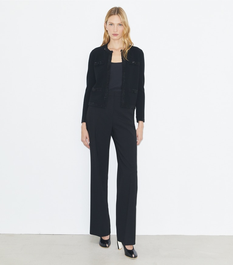 Tory Burch designer maglioni Cardigan in lana Kendra con decorazioni in Black front