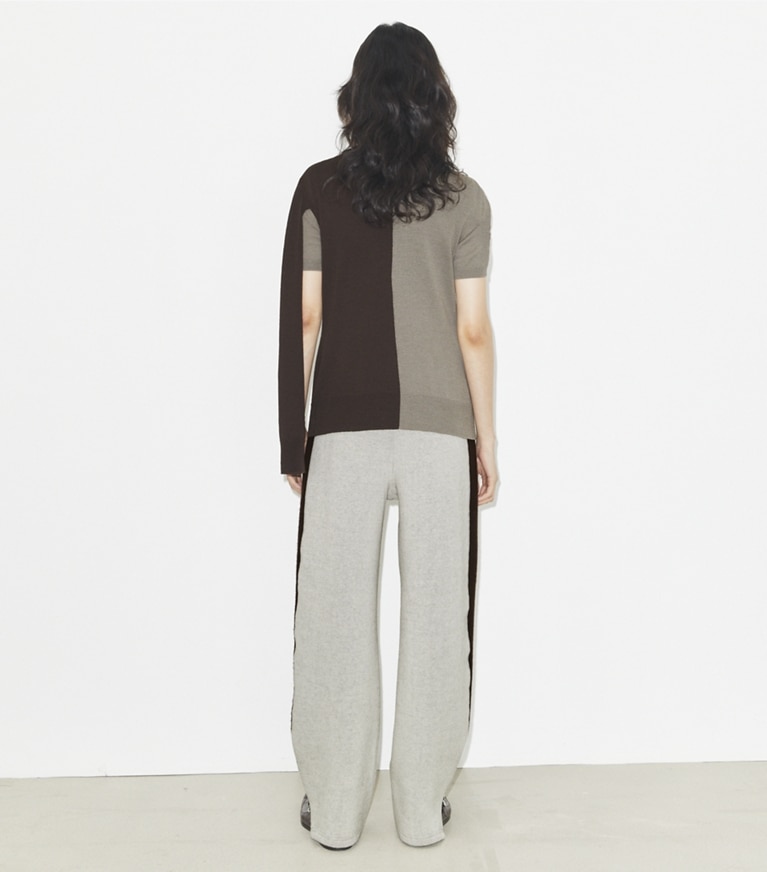 Tory Burch designer maglioni Cardigan in lana in Light Gray / Dark Brown front