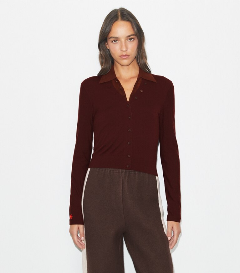 Tory Burch designer maglioni Cardigan in lana in Dark Sangria front