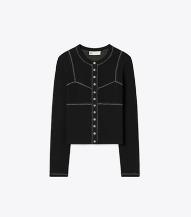 Tory Burch designer maglioni Cardigan in mesh di cotone e nylon in Black front