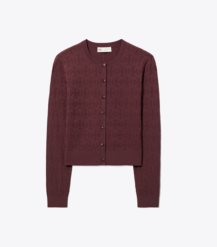 Tory Burch designer sweaters Cardigan jacquard T Monogram dans Mahogany de face