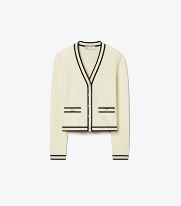 Tory Burch designer maglioni Cardigan Kendra aderente in New Ivory / Black front