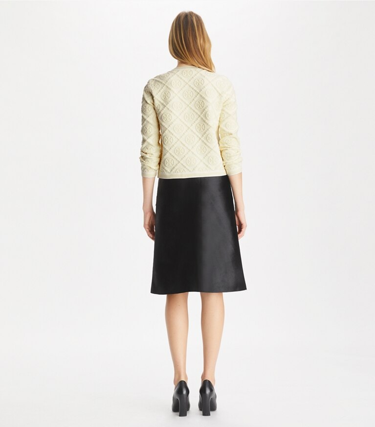 Tory Burch designer sweaters Cardigan Kendra Cashfeel embossé in Light Fresh Ivory T Monogram front