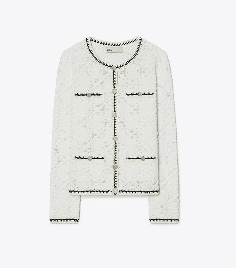 Tory Burch designer sweaters Cardigan Kendra en dentelle logo in White front