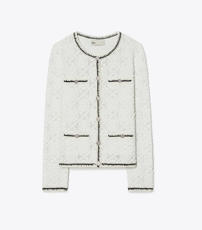 Tory Burch designer sweaters Cardigan Kendra en dentelle logo in White front