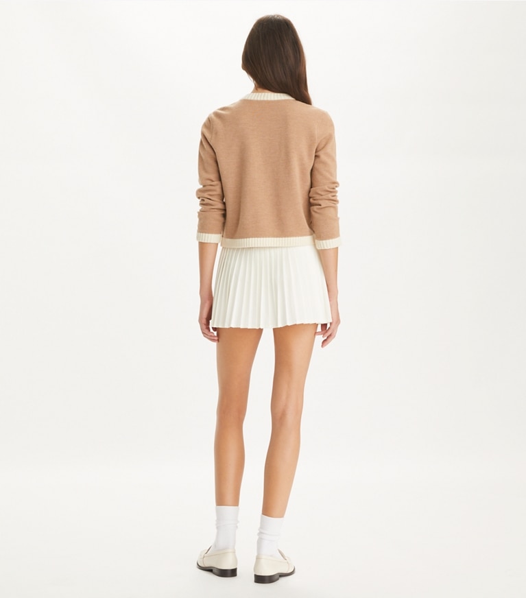 Tory Burch designer sweaters Cardigan Kendra en laine in Camel Heather / French Cream front