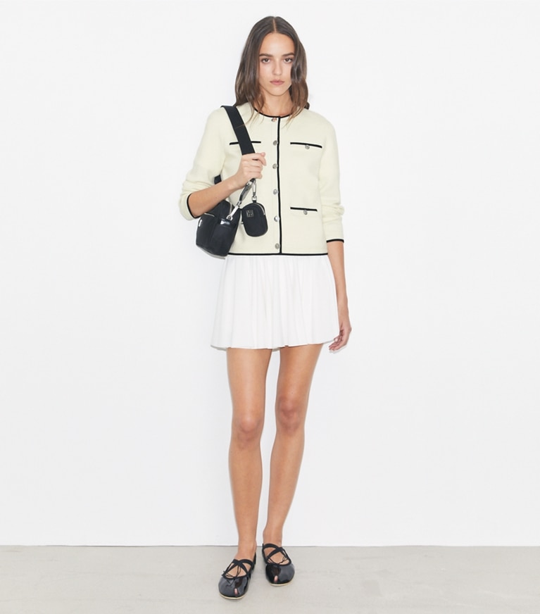 Tory Burch designer sweaters Cardigan Kendra en laine in NEW IVORY/ BLACK front