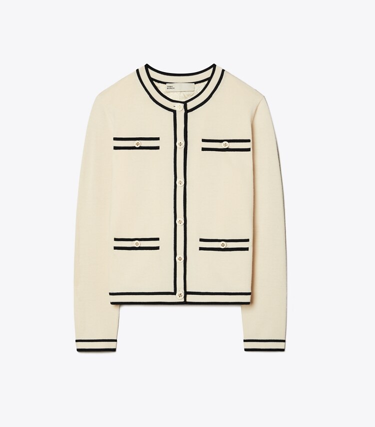 Tory Burch designer sweaters Cardigan Kendra in French Cream / Medium Navy front