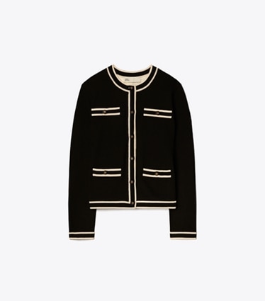 Tory Burch designer sweaters Cardigan Kendra in Black / French Cream front