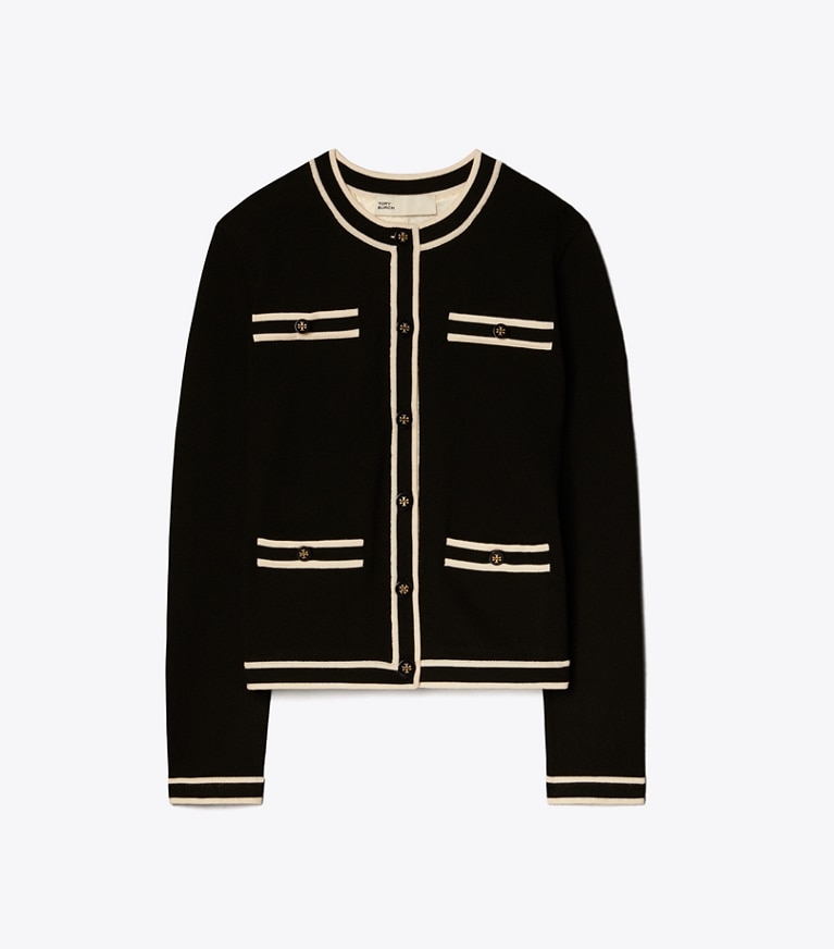 Tory Burch designer sweaters Cardigan Kendra in Black / French Cream front