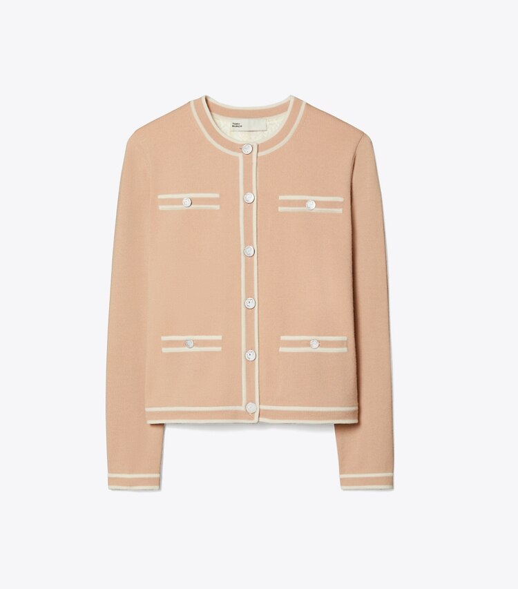 Tory Burch designer sweaters Cardigan Kendra in Rose Silk / French Cream front