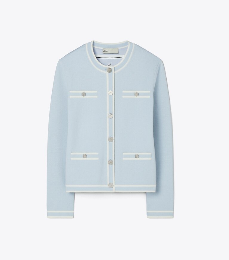 Tory Burch designer maglioni Cardigan Kendra in Blue / New Ivory front