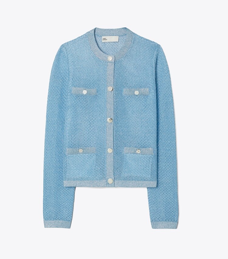 Tory Burch designer maglioni Cardigan Kendra in mesh in Starlight Blue front