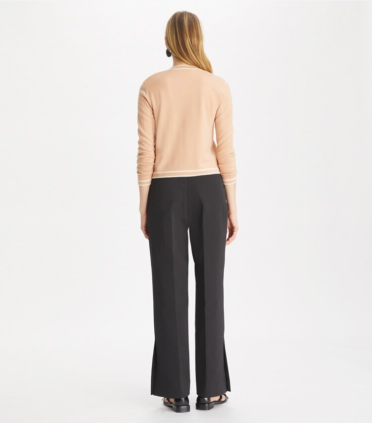 Tory Burch designer sweaters Cardigan Kendra in Rose Silk / French Cream on model back